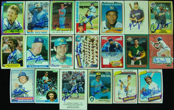 Milwaukee Brewers Signed Trading Cards Group (50) with Molitor, Kuenn, Fingers