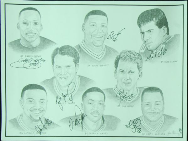 Green Bay Packers Super Bowl XXXI Offense & Defense Signed Lithos (16 Signatures) with Favre, White