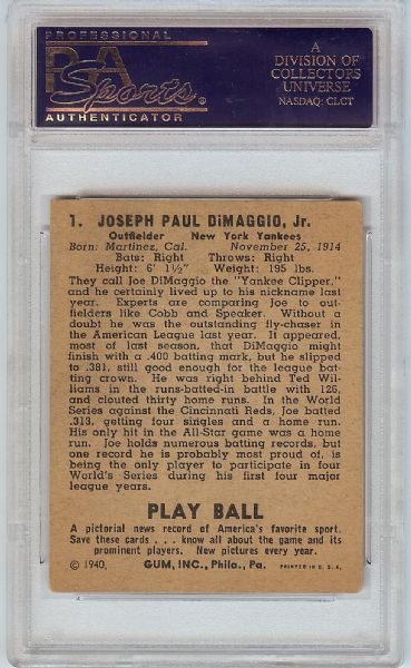 1940 Play Ball Joe DiMaggio No. 1 PSA 3