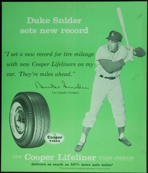 1960s Duke Snider Cooper Tires Baseball Advertising Sign