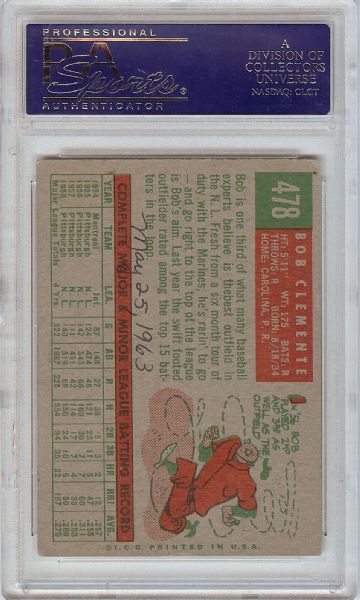 Roberto Clemente Signed 1959 Topps No. 478 (PSA/DNA)
