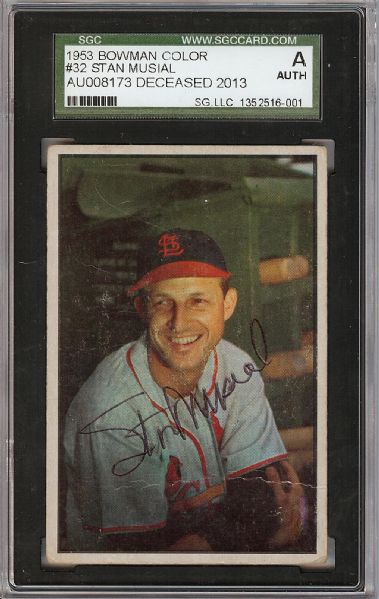 Stan Musial Signed 1953 Bowman Color No. 32 (SGC Authentic)