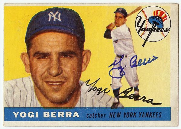 Yogi Berra Signed 1955 Topps No. 198 High Number (PSA/DNA)