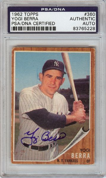 Yogi Berra Signed 1962 Topps No. 360 (PSA/DNA)