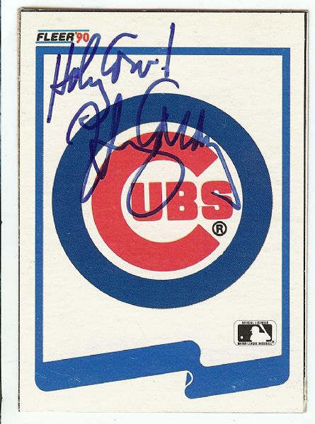 Harry Caray Signed 1990 Fleer Cubs Logo Card (PSA/DNA)