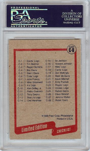 Harry Caray Signed 1990 Fleer Cubs Logo Card (PSA/DNA)