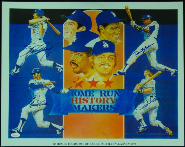 Dodgers Home Run History Makers Signed Poster (4) with Baker, Cey, Garvey & Reggie Smith (JSA)