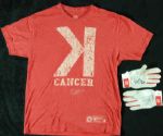 Oscar Taveras Signed Game-Used 2014 "K Cancer" T-Shirt & Under Armour Batting Gloves (3 pieces)