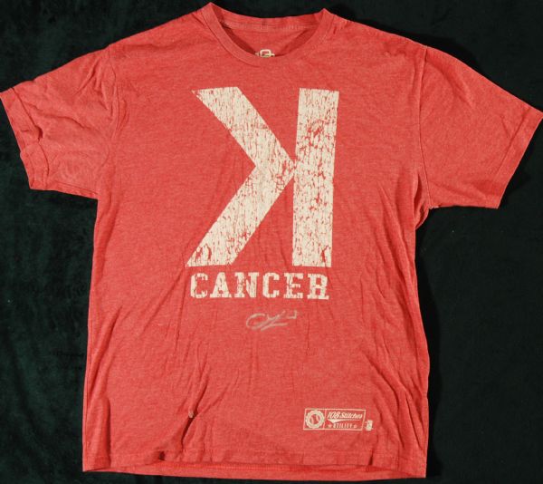 Oscar Taveras Signed Game-Used 2014 K Cancer T-Shirt & Under Armour Batting Gloves (3 pieces)