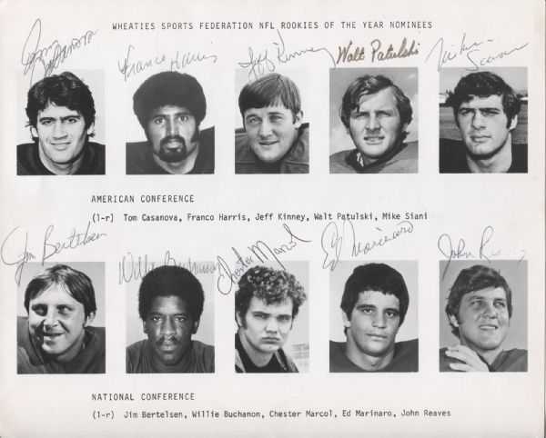 1972 NFL Rookies of the Year Nominee Signed Group Photo with Franco Harris, Marinaro