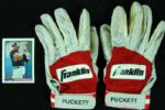 Kirby Puckett Game-Used Batting Gloves with Photo Match (2)