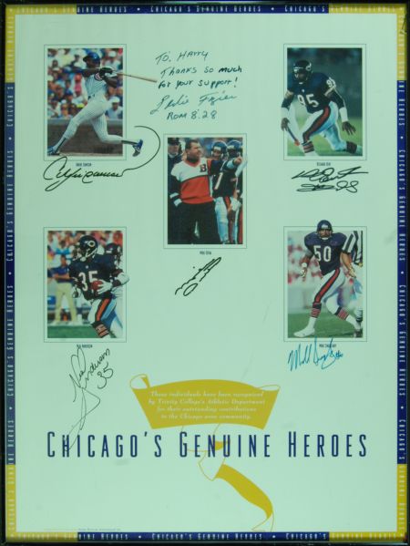 Chicago's Genuine Heroes Signed Poster (7) with Dawson, Singletary, Ditka