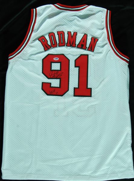 Dennis Rodman Signed Bulls Home Jersey Inscribed HOF 11 (PSA/DNA)