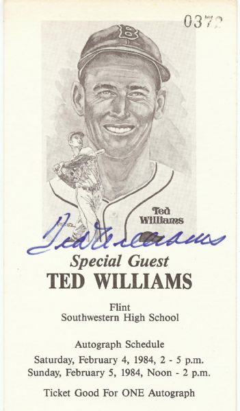 Ted Williams Signed Autograph Ticket