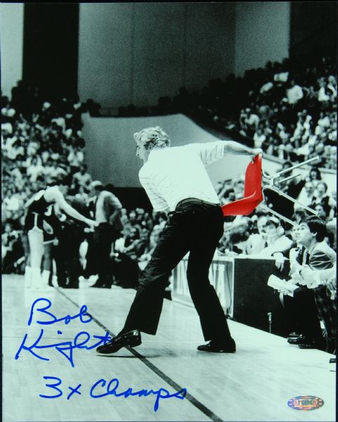 Bobby Knight Signed 8x10 Chair Throwing Photo (Steiner)