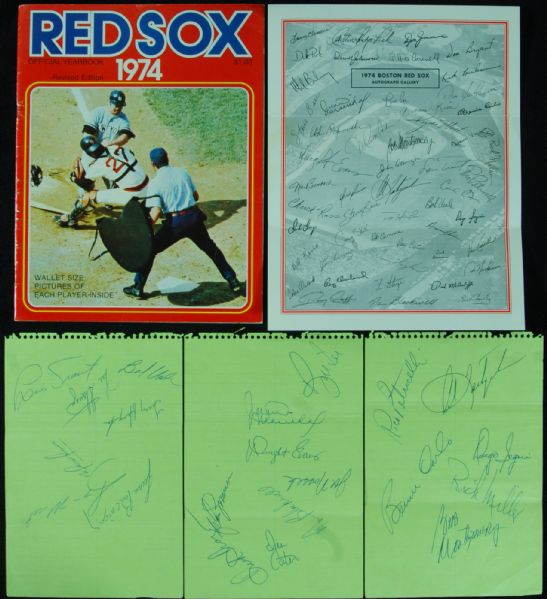 1974 Boston Red Sox Team-Signed Sheets (21) with Yearbook, Photo