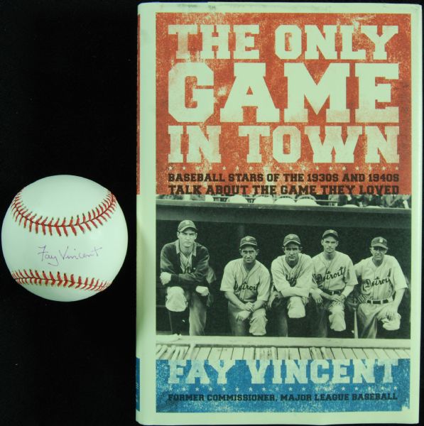 Fay Vincent Single-Signed OAL Baseball & Book (2)