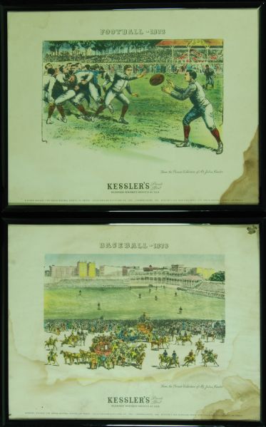 Circa 1930s-40s Kessler's Whiskey Baseball & Football Color Lithos (2) 
