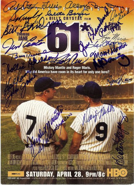 Multi-Signed 1961 Yankees 61 HBO 5x7 Movie Promo (23 Signatures)