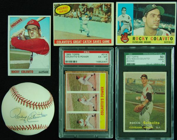 Spectacular Rocky Colavito Special Lot With Signed Ball, Graded Rookie (6) (JSA)