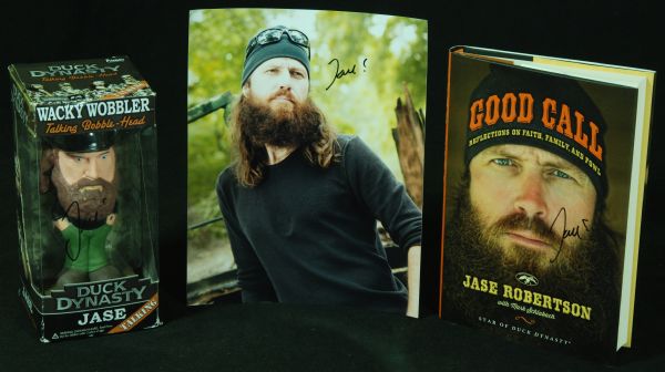Duck Dynasty Jase Robertson Signed Book, Photo & Bobblehead (3)