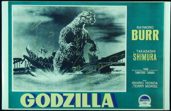 Akira Takarada Signed 36x20 Godzilla Movie Poster Signed by Takarada & Hirata