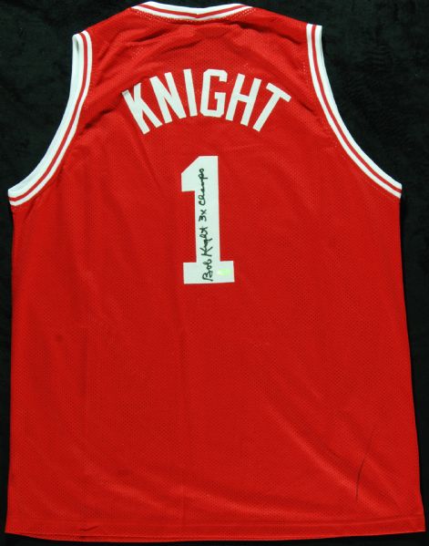 Bobby Knight Signed Indiana Jersey Inscribed 3x Champs (Steiner)