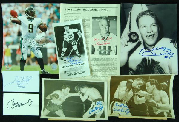 Multi-Sport Signed Photo/Index Card Group (28) with Gordie Howe, Bobby Hull, Willie Pep