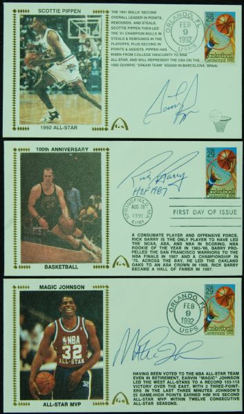 NBA HOFers Signed Gateway FDCs (3) with Magic Johnson, Pippen, Rick Berry