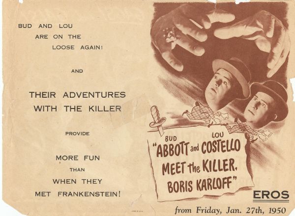 Abbott & Costello Meet The Killer 1950s Double-Sided Ad Sheet