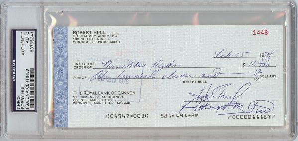 Bobby Hull Signed Personal Check (1978) (PSA/DNA)
