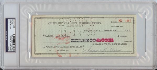 James Norris Jr. Signed Chicago Stadium Check (1966) (PSA/DNA)