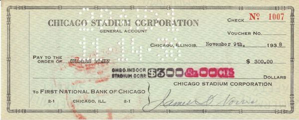 James Norris Jr. Signed Chicago Stadium Check (1966) (PSA/DNA)