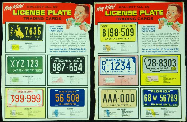 1960 Post Cereal License Plate Box Backs (2)