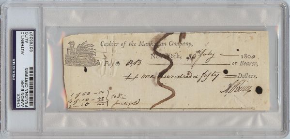 Aaron Burr Signed Bank Check (1800) (PSA/DNA)