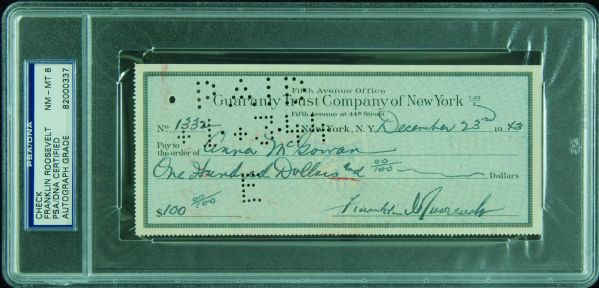 Franklin Roosevelt Signed Check (1943) (Graded PSA/DNA 8)