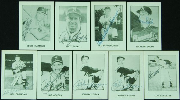 Milwaukee Braves Greats Signed Cards (9) with Spahn, Mathews