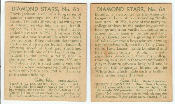 1935 Diamond Stars Pair (2) with Travis Jackson, Bonura