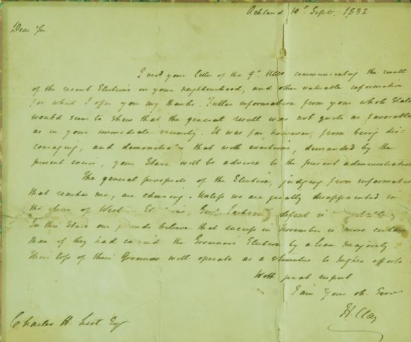 Henry Clay Signed Handwritten Document in Framed Display (1832) (PSA/DNA)