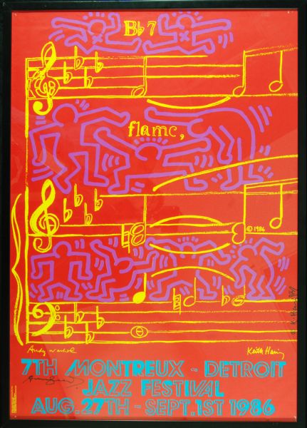 Andy Warhol & Keith Haring Dual-Signed 7th Montreux - Detroit Framed Poster (PSA/DNA)