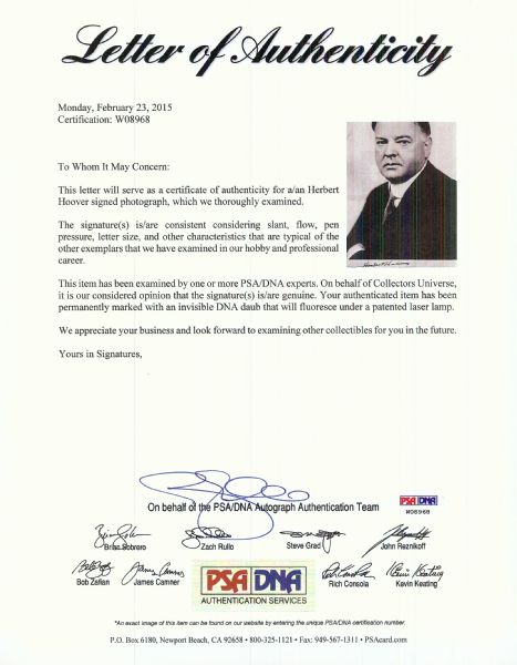 Herbert Hoover Signed 8x10 Photo (PSA/DNA)