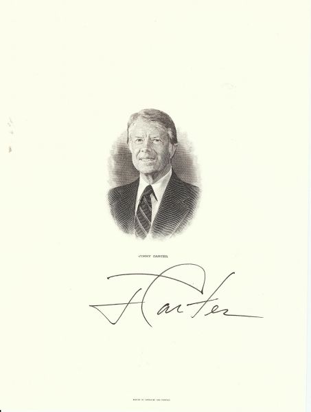 Jimmy Carter Signed 6x8 White House Engraving (PSA/DNA)