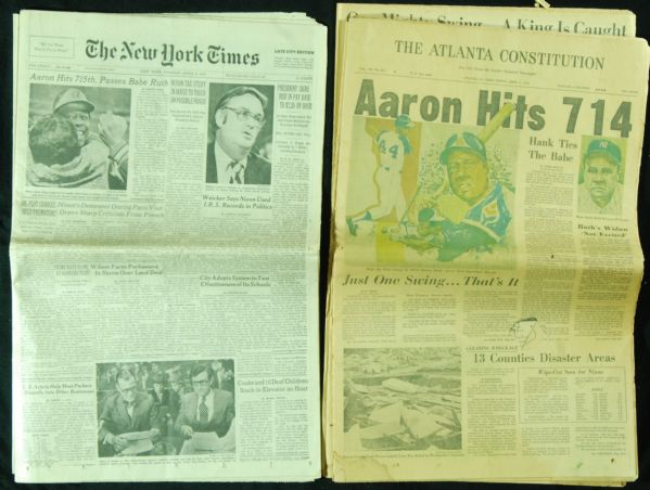 Hank Aaron Ties & Breaks Babe Ruth's HR Records Original Newspapers (2)