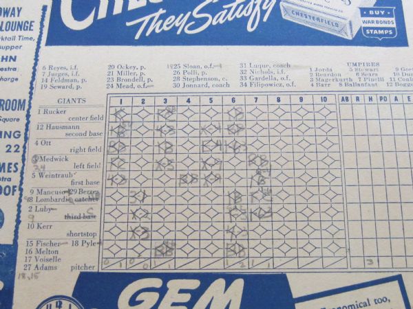 NY Giants vs. Brooklyn Dodgers Program (April 30, 1944)