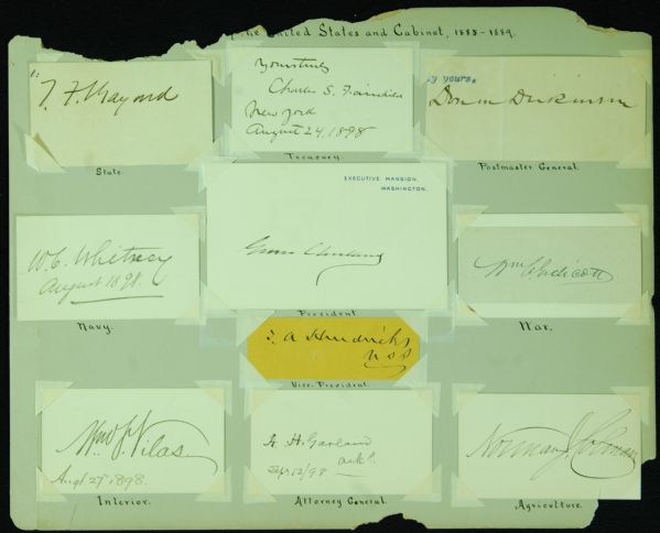 Grover Cleveland & His Entire US Cabinet Signed Notecard Display (1885-1889)