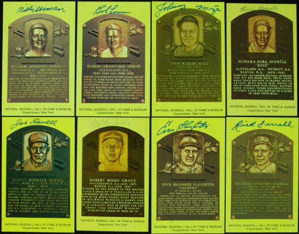 Signed Yellow HOF Plaque Postcards (8) with Lefty Grove