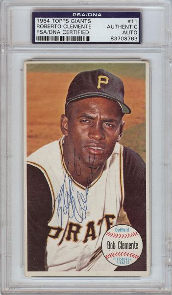 Roberto Clemente Signed 1964 Topps Giants No. 11 (PSA/DNA)