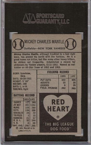 1954 Red Heart Dog Food Mickey Mantle SGC 5.5 (EX+)