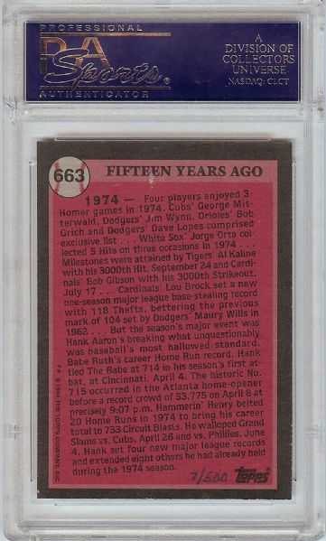 Hank Aaron Signed 1989 Topps Turn Back The Clock No. 663 (PSA/DNA)