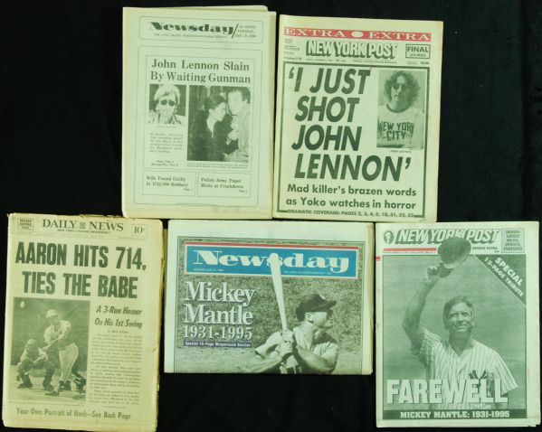 Original Newspaper Group (5) with Aaron Ties The Babe, John Lennon Slain
